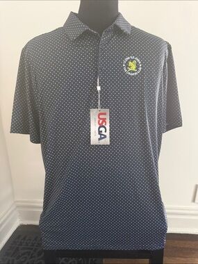 USGA 122nd U.S. Open The Country Club Navy & Yellow Dotted Polo Shirt XL  NWT